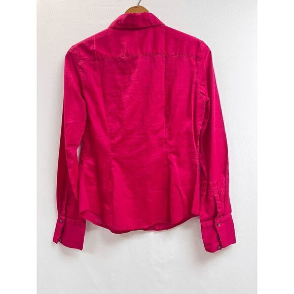 Express Design Studio Womens Long Sleeve Ruffled Dress Shirt Dark Pink Sz S 100% - Picture 2 of 9